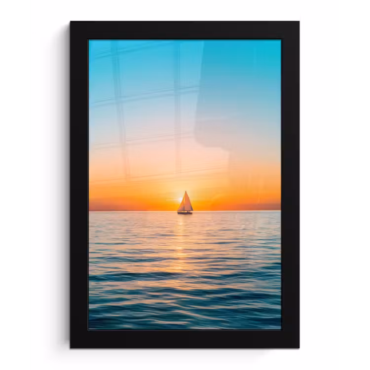 Zee - Zeilboot - Zonsondergang fotolijst zwart zonder passe partout klein -3d