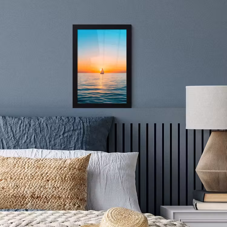 Zee - Zeilboot - Zonsondergang fotolijst zwart zonder passe partout klein -sfeer3