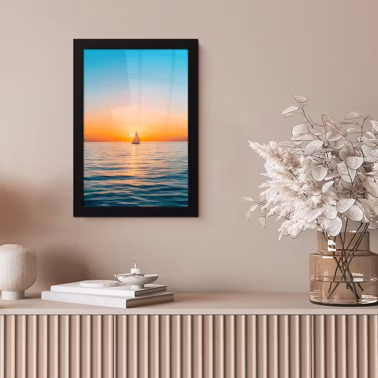 Zee - Zeilboot - Zonsondergang fotolijst zwart zonder passe partout klein -sfeer5