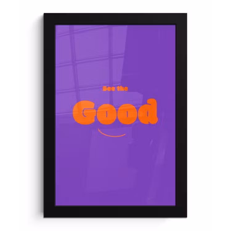See the good - Oranje - Paars - Smiley fotolijst zwart zonder passe partout klein -3d