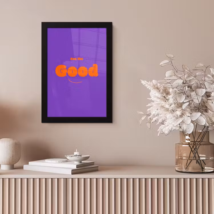 See the good - Oranje - Paars - Smiley fotolijst zwart zonder passe partout klein -sfeer5
