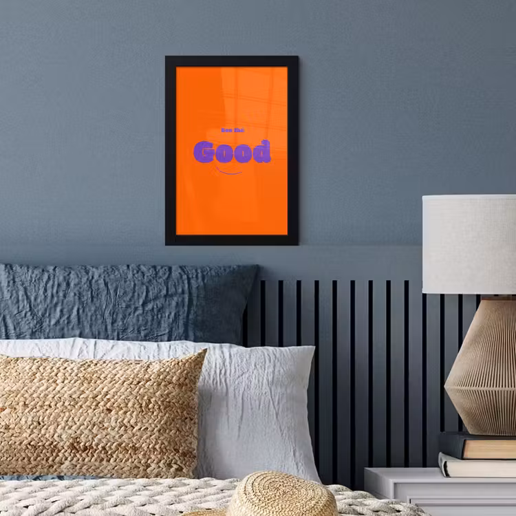 See the good - Paars - Oranje - Smiley fotolijst zwart zonder passe partout klein -sfeer3