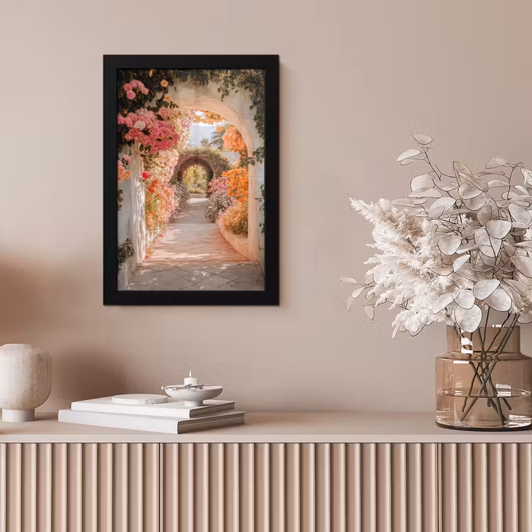 Doorkijk - Boog - Bloemen - Pastel fotolijst zwart zonder passe partout klein -sfeer5