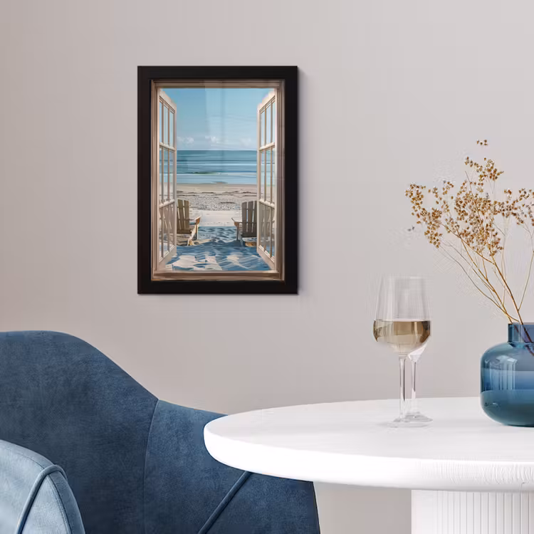 Doorkijk - Strandstoelen - Duinen - Zee - Natuur fotolijst zwart zonder passe partout klein -sfeer4