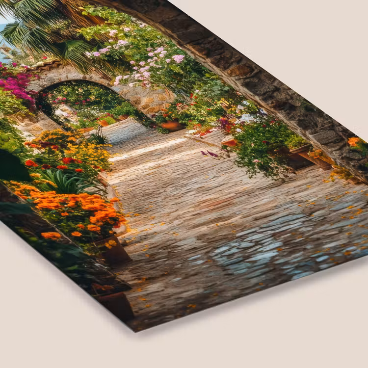 Doorkijk - Bloemen - Poort - Stenen fotolijst zwart zonder passe partout klein -zsfeer6