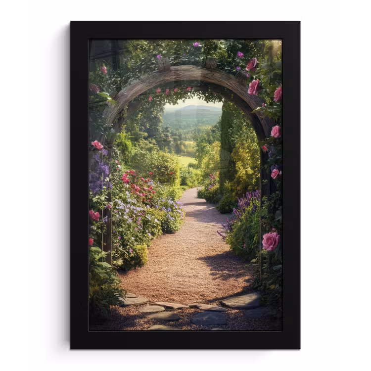 Doorkijk - Bloemen - Natuur - Rozenboog fotolijst zwart zonder passe partout klein -3d