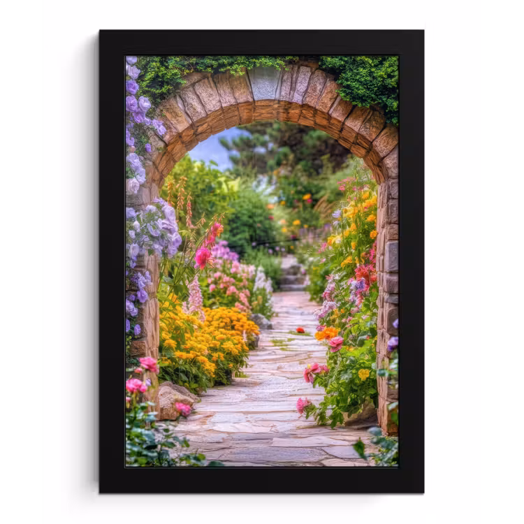 Doorkijk - Bloemen - Pad - Natuur fotolijst zwart zonder passe partout klein -3d