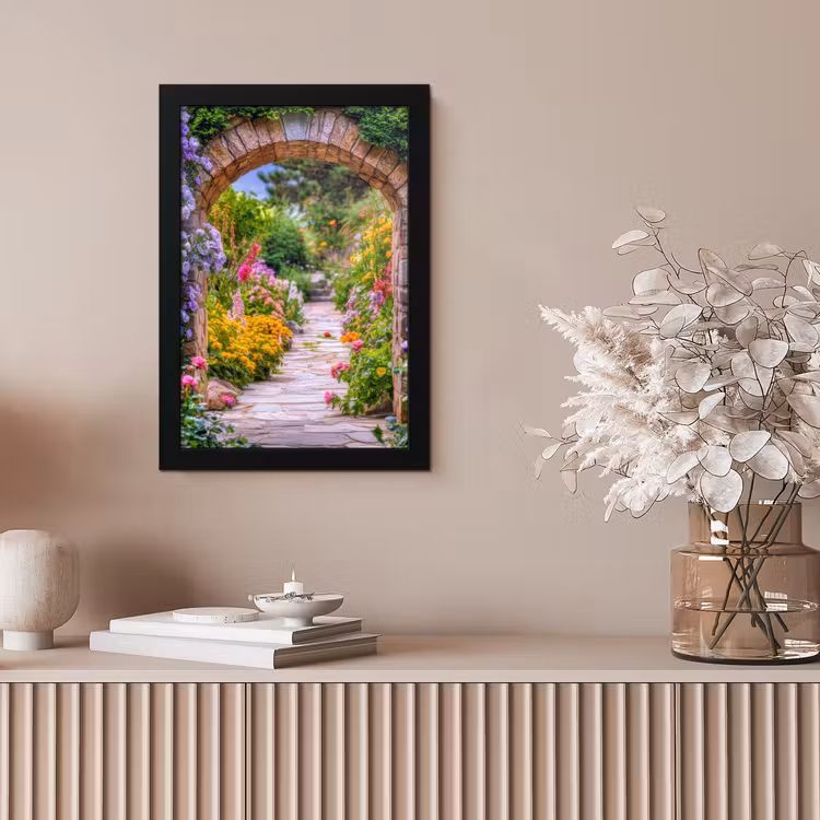 Doorkijk - Bloemen - Pad - Natuur fotolijst zwart zonder passe partout klein -sfeer5