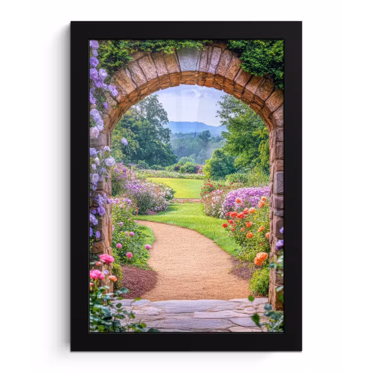 Doorkijk - Poort - Bloemen - Tuin fotolijst zwart zonder passe partout klein -3d