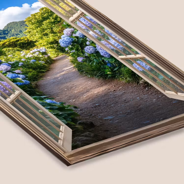 Doorkijk - Hortensia - Pad - Natuur fotolijst zwart zonder passe partout klein -zsfeer6