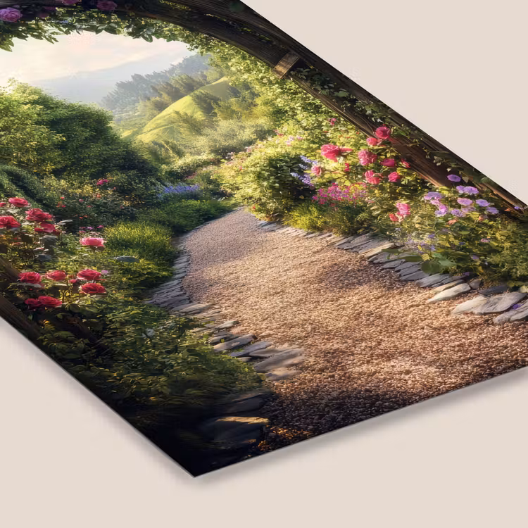 Doorkijk - Landschap - Bloemen - Tuinboog - Natuur fotolijst zwart zonder passe partout klein -zsfeer6