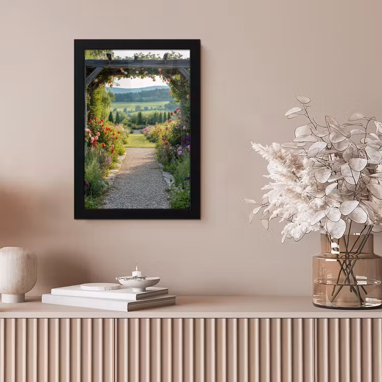 Doorkijk - Landschap - Natuur - Tuinboog - Bloemen fotolijst zwart zonder passe partout klein -sfeer5