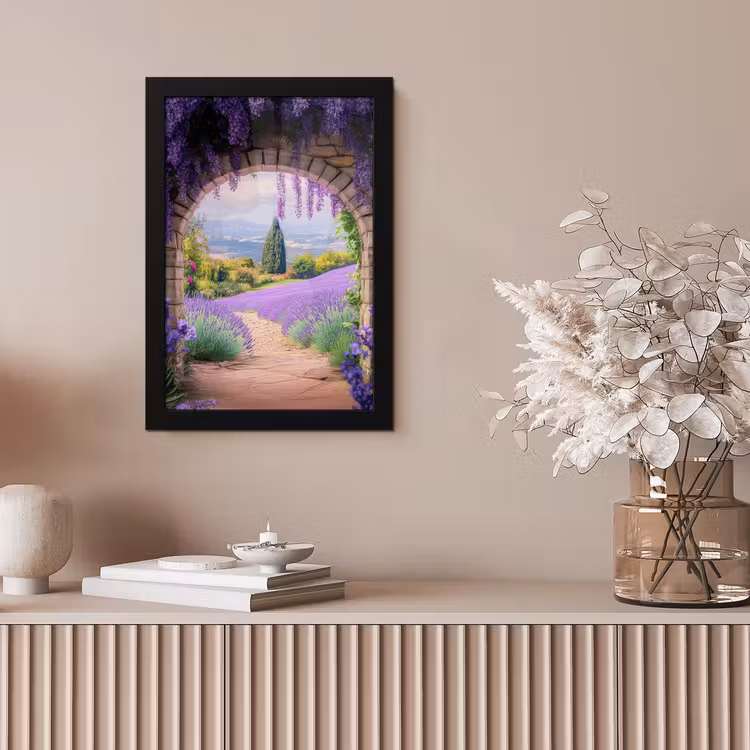 Doorkijk - Lavendel - Bloemen - Paars - Poort fotolijst zwart zonder passe partout klein -sfeer5