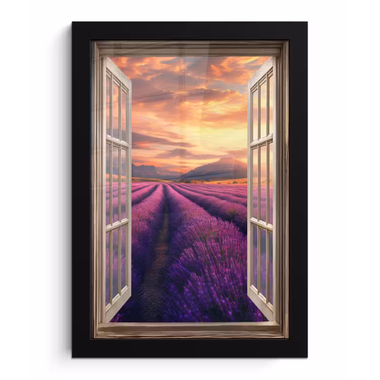 Doorkijk - Lavendel - Landschap - Bloemen - Paars fotolijst zwart zonder passe partout klein -3d