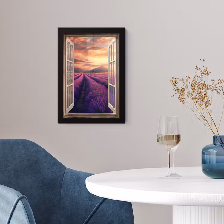 Doorkijk - Lavendel - Landschap - Bloemen - Paars fotolijst zwart zonder passe partout klein -sfeer4