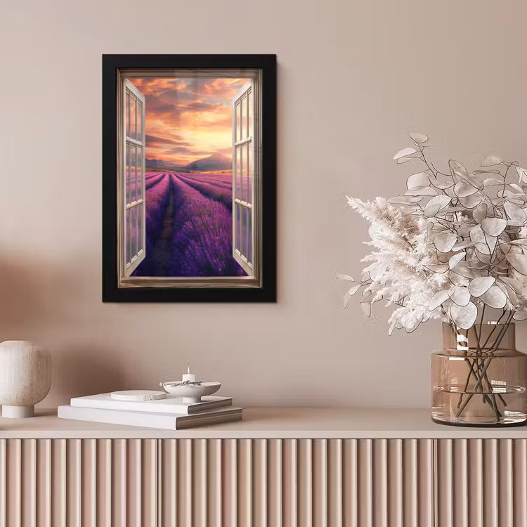 Doorkijk - Lavendel - Landschap - Bloemen - Paars fotolijst zwart zonder passe partout klein -sfeer5