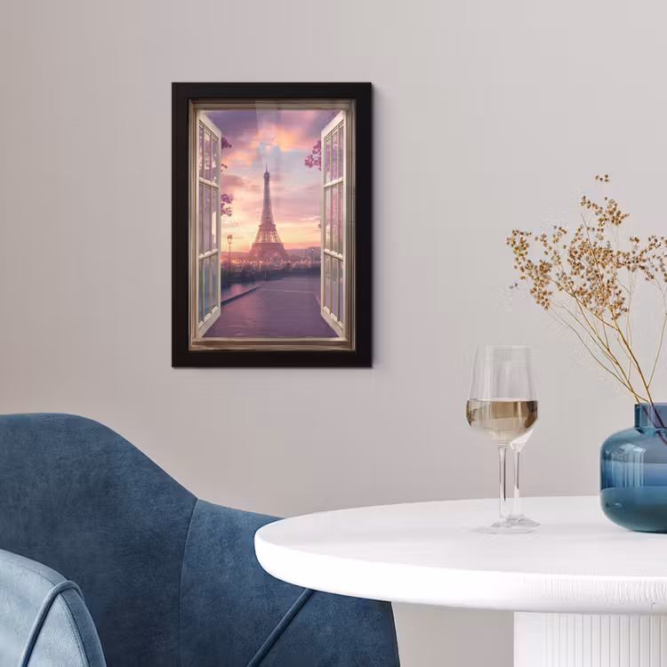 Doorkijk - Parijs - Eiffeltoren - Roze - Kersenbloesem fotolijst zwart zonder passe partout klein -sfeer4