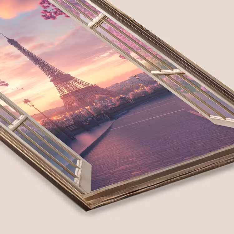 Doorkijk - Parijs - Eiffeltoren - Roze - Kersenbloesem fotolijst zwart zonder passe partout klein -zsfeer6