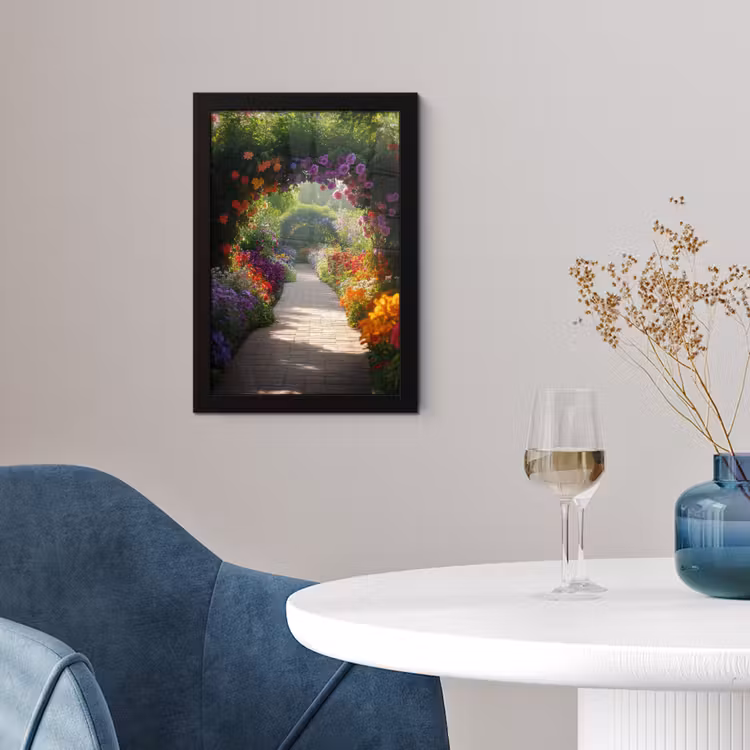 Doorkijk - Pad - Bloemen - Struik - Kleurrijk fotolijst zwart zonder passe partout klein -sfeer4