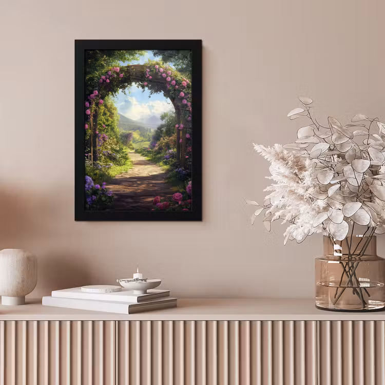 Doorkijk - Rozenboog - Uitzicht - Landschap - Bloemen fotolijst zwart zonder passe partout klein -sfeer5