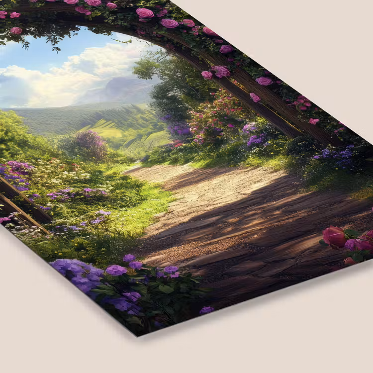 Doorkijk - Rozenboog - Uitzicht - Landschap - Bloemen fotolijst zwart zonder passe partout klein -zsfeer6