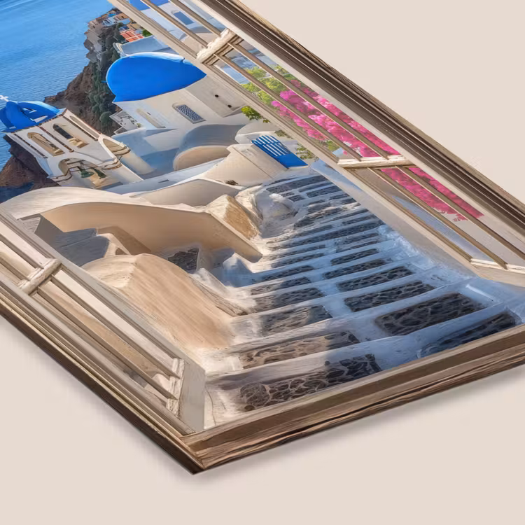 Doorkijk - Santorini - Landschap - Blauw - Grieks fotolijst zwart zonder passe partout klein -zsfeer6