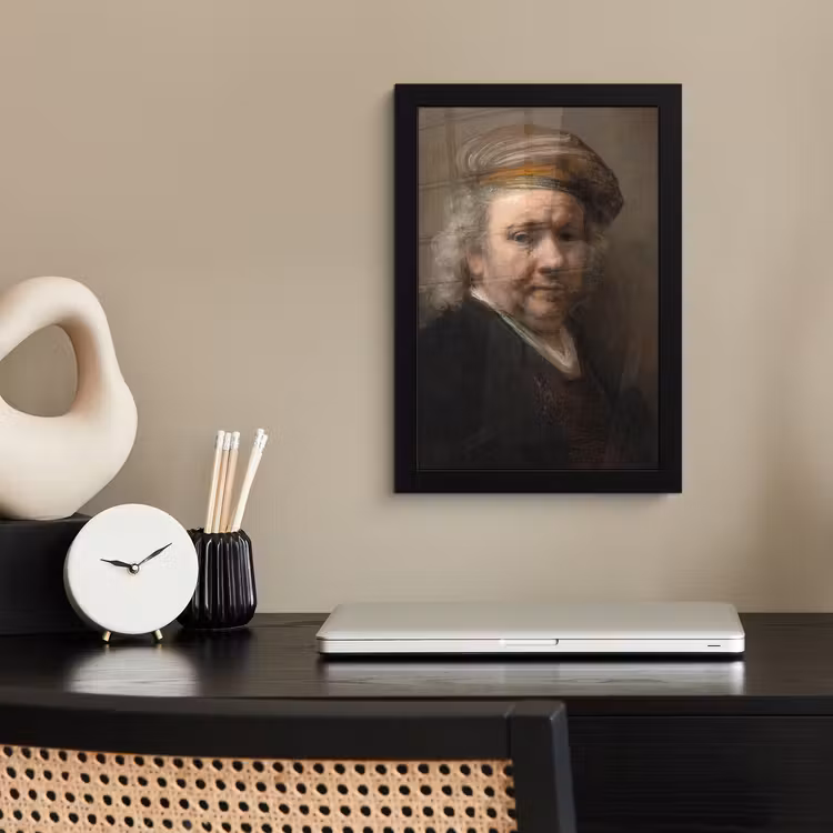 Zelfportret - Schilderij van Rembrandt van Rijn fotolijst zwart zonder passe partout klein -sfeer1