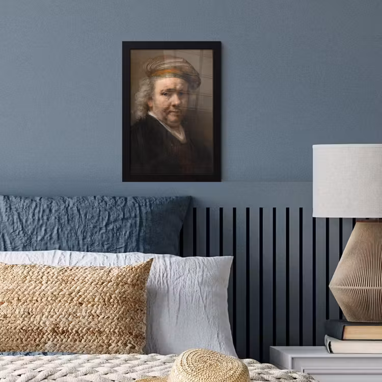 Zelfportret - Schilderij van Rembrandt van Rijn fotolijst zwart zonder passe partout klein -sfeer3