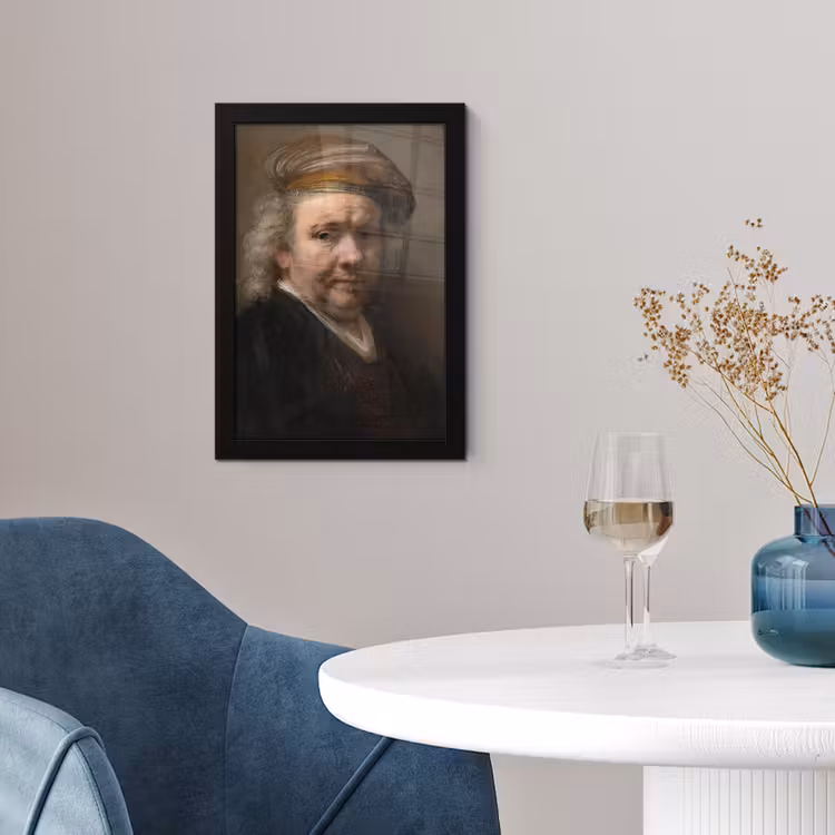 Zelfportret - Schilderij van Rembrandt van Rijn fotolijst zwart zonder passe partout klein -sfeer4