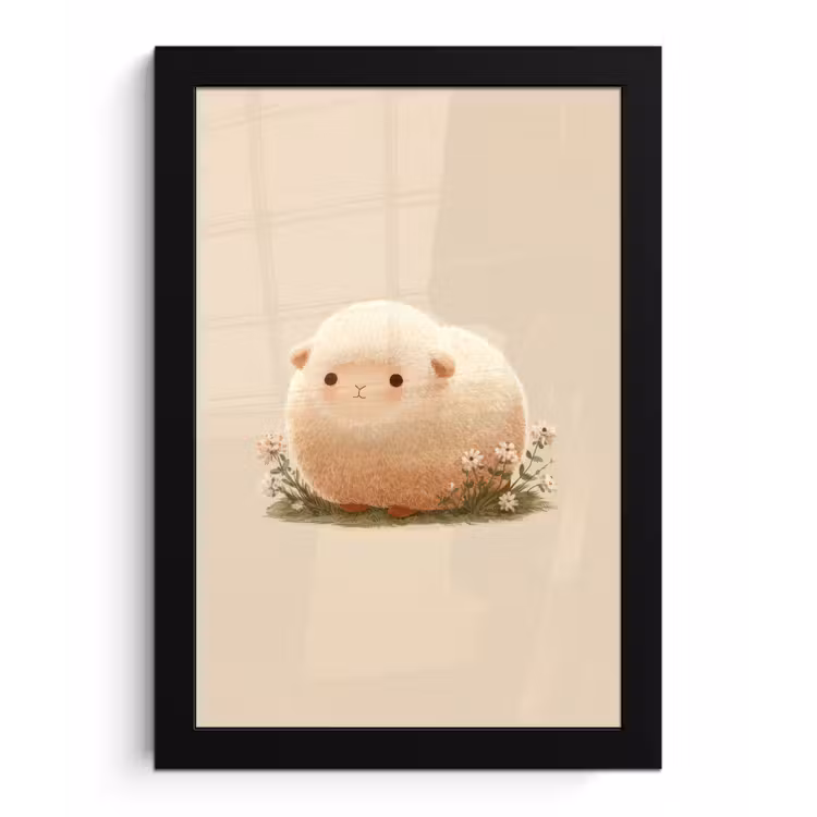 Schaap - Beige - Bloemen fotolijst zwart zonder passe partout klein -3d