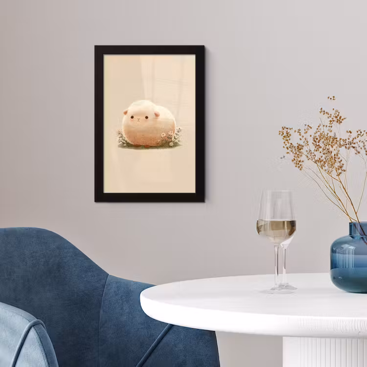 Schaap - Beige - Bloemen fotolijst zwart zonder passe partout klein -sfeer4