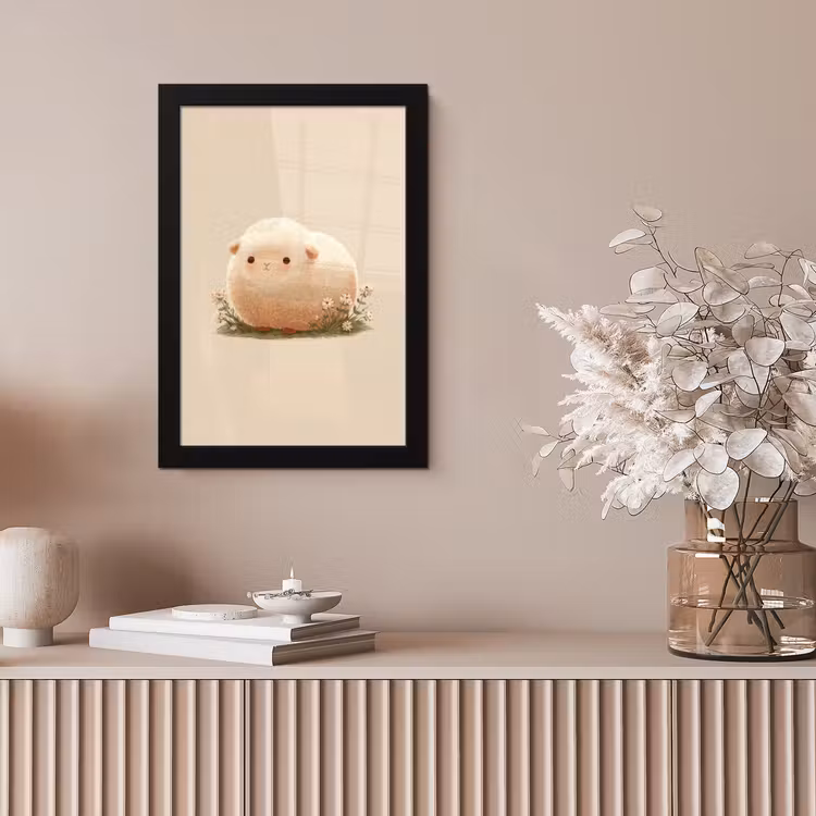 Schaap - Beige - Bloemen fotolijst zwart zonder passe partout klein -sfeer5