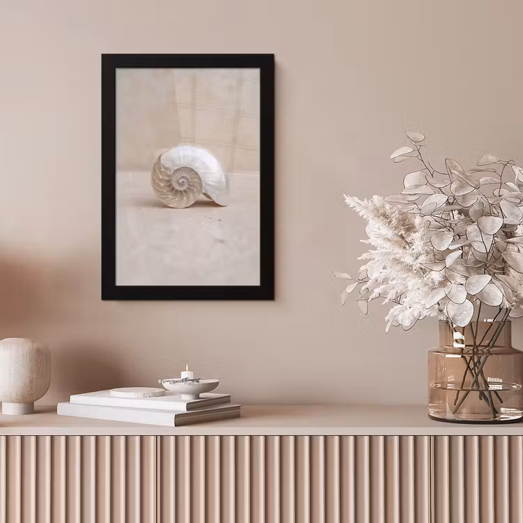 Schelp - Spiraal - Beige fotolijst zwart zonder passe partout klein -sfeer5