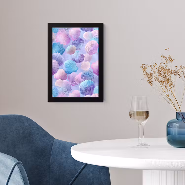 Schelpen - Paars - Blauw - Patroon fotolijst zwart zonder passe partout klein -sfeer4
