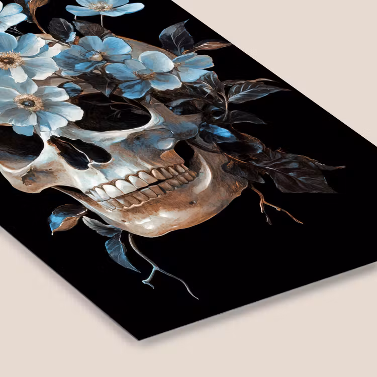Schedel - Blauw - Bloemen - Bladeren fotolijst zwart zonder passe partout klein -zsfeer6