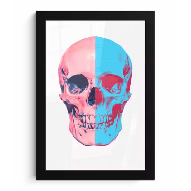 Schedel - Grafisch - Roze - Verdeeld fotolijst zwart zonder passe partout klein -3d