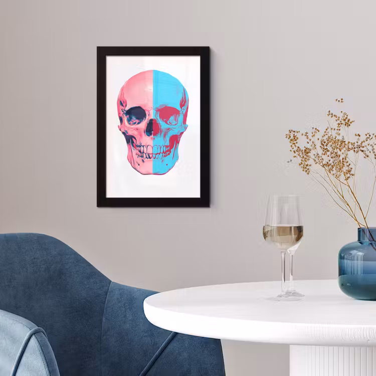 Schedel - Grafisch - Roze - Verdeeld fotolijst zwart zonder passe partout klein -sfeer4