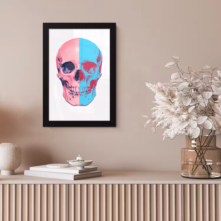 Schedel - Grafisch - Roze - Verdeeld fotolijst zwart zonder passe partout klein -sfeer5
