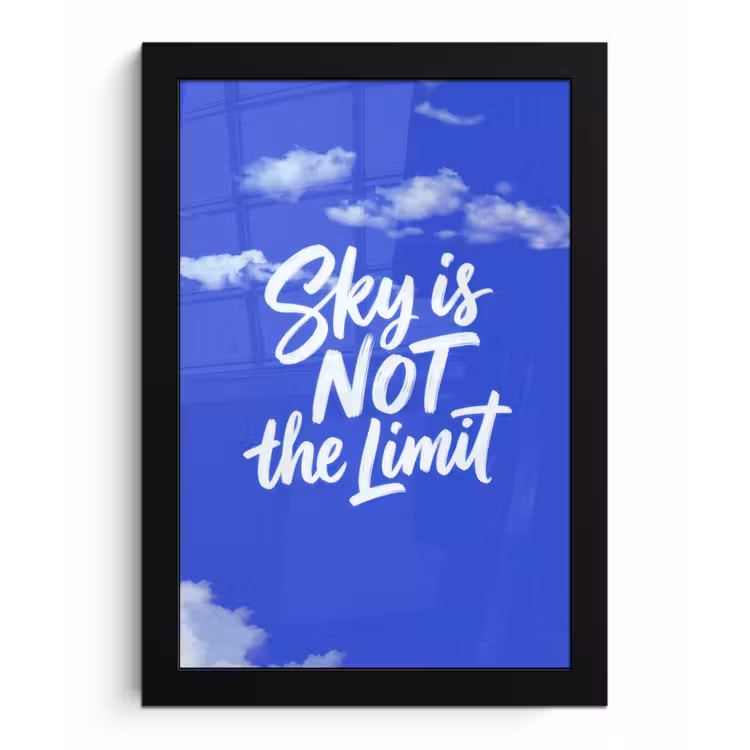 Sky is not the limit - Blauwe lucht - Wolken fotolijst zwart zonder passe partout klein -3d