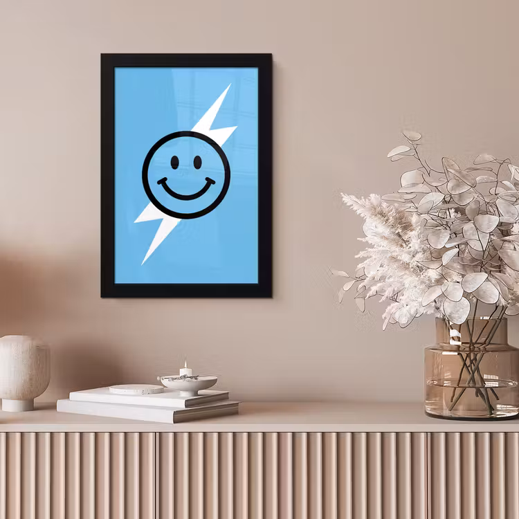 Smiley - Blauw - Bliksem fotolijst zwart zonder passe partout klein -sfeer5