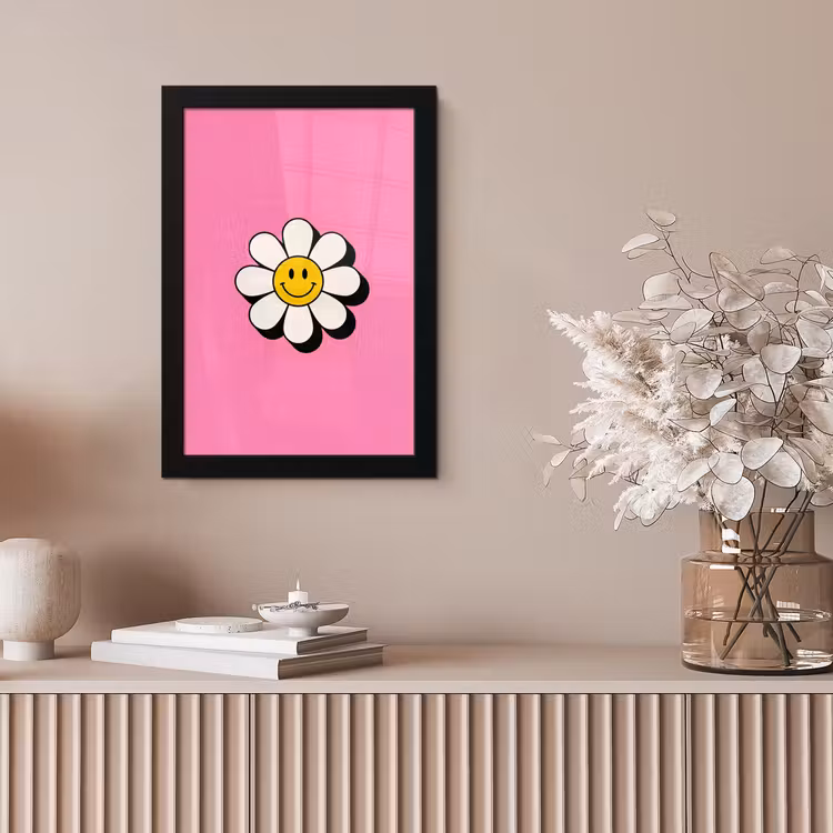 Smiley - Bloem - Roze fotolijst zwart zonder passe partout klein -sfeer5