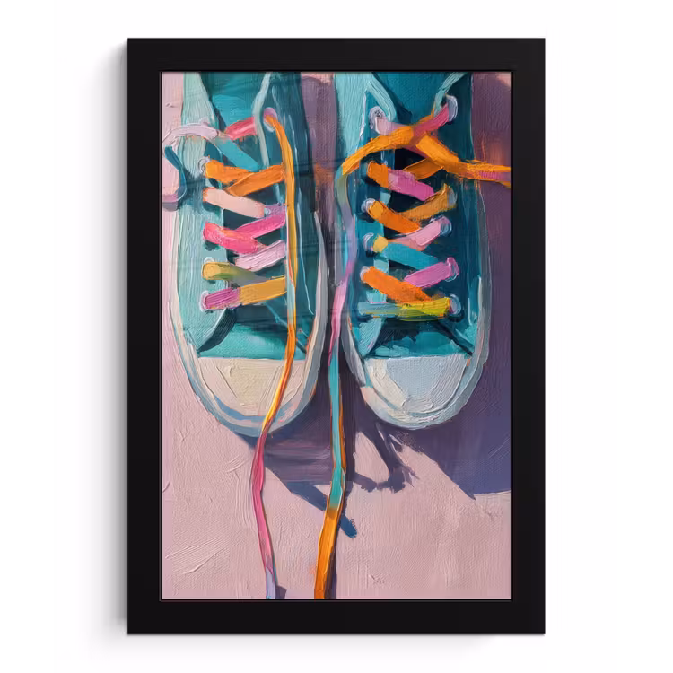 Sneakers - Veters - Kleurrijk - Schaduw fotolijst zwart zonder passe partout klein -3d