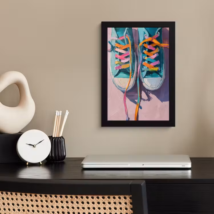 Sneakers - Veters - Kleurrijk - Schaduw fotolijst zwart zonder passe partout klein -sfeer1