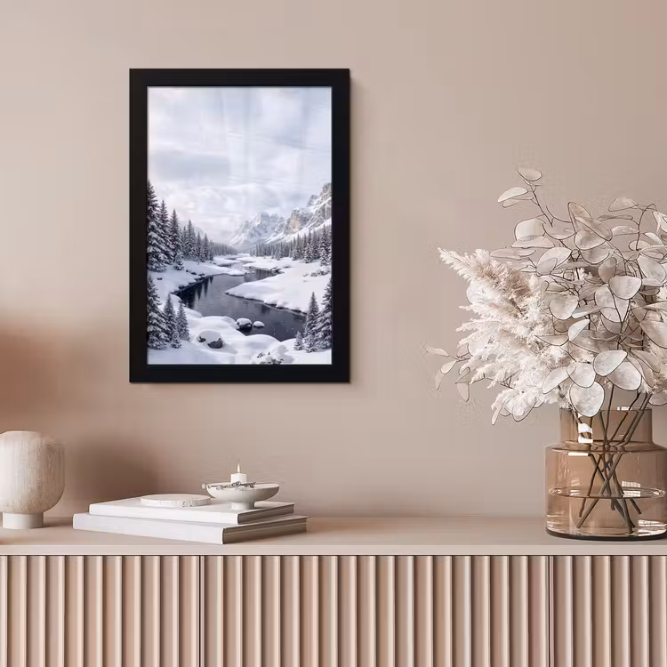 Sneeuwlandschap - Bergen - Rivier - Winter fotolijst zwart zonder passe partout klein -sfeer5