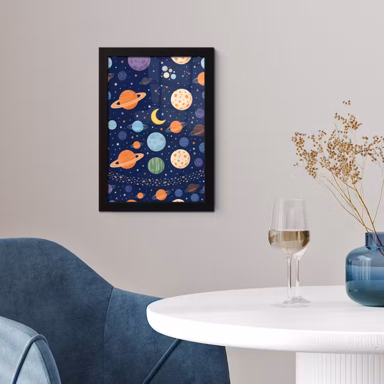 Ruimte - Planeten - Kleurrijk fotolijst zwart zonder passe partout klein -sfeer4