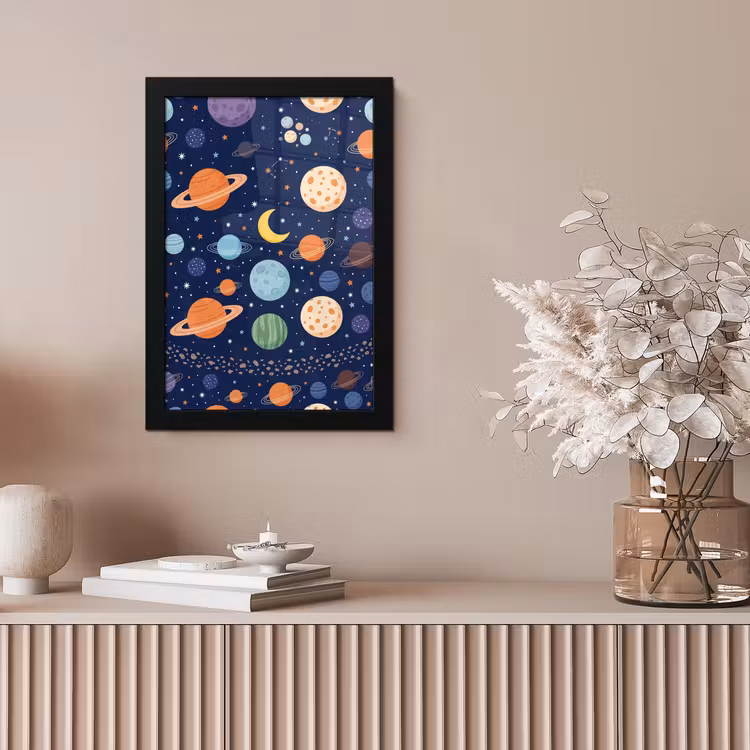 Ruimte - Planeten - Kleurrijk fotolijst zwart zonder passe partout klein -sfeer5