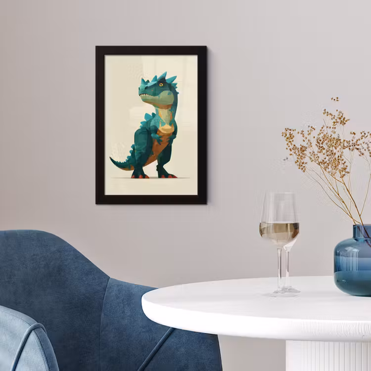 Stekels - Dino - Blauw - Gespierd fotolijst zwart zonder passe partout klein -sfeer4