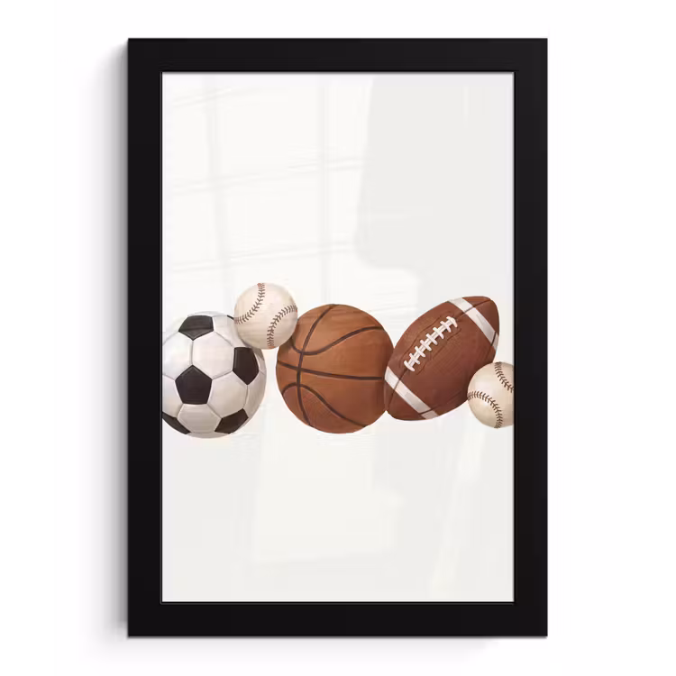Sport - Ballen - Illustratie fotolijst zwart zonder passe partout klein -3d