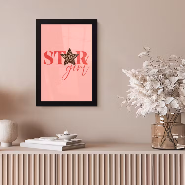 Star girl - Roze - Panter - Ster fotolijst zwart zonder passe partout klein -sfeer5