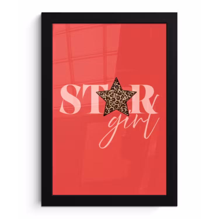 Star girl - Rood - Panter - Ster fotolijst zwart zonder passe partout klein -3d